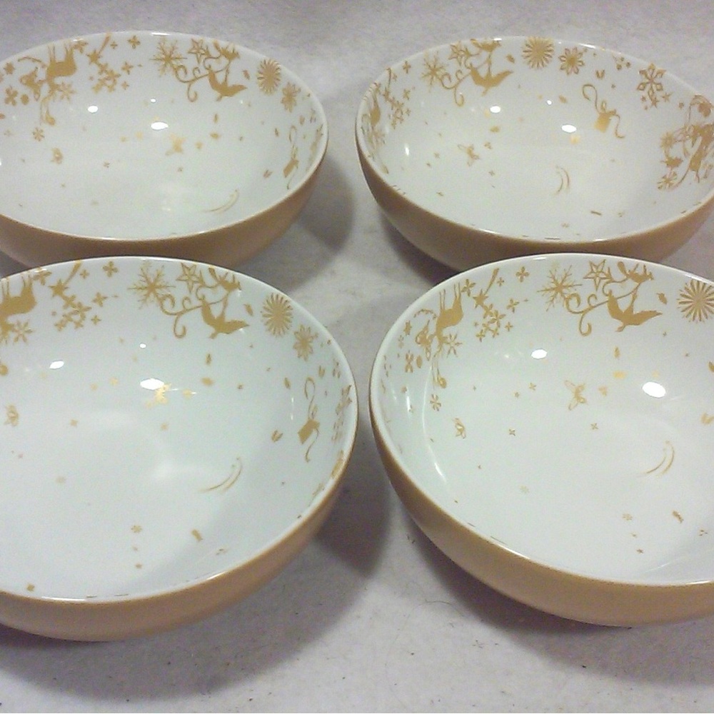 Vintage Tord Boontje Gold Porcelain Soup Cereal Bowls Set of Four